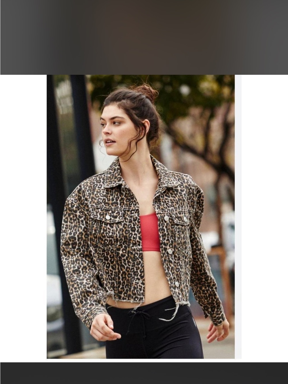 Free People Leopard Print Cropped Denim Jacket - Brown/Black - Picture 13 of 13